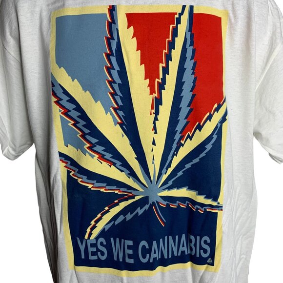 Yes We 420 Crewneck T Shirt L White Graphic Leaf Short Sleeve Cannabis - Picture 2 of 6